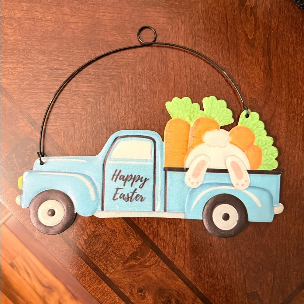 Happy Easter Blue Truck Door Hanger